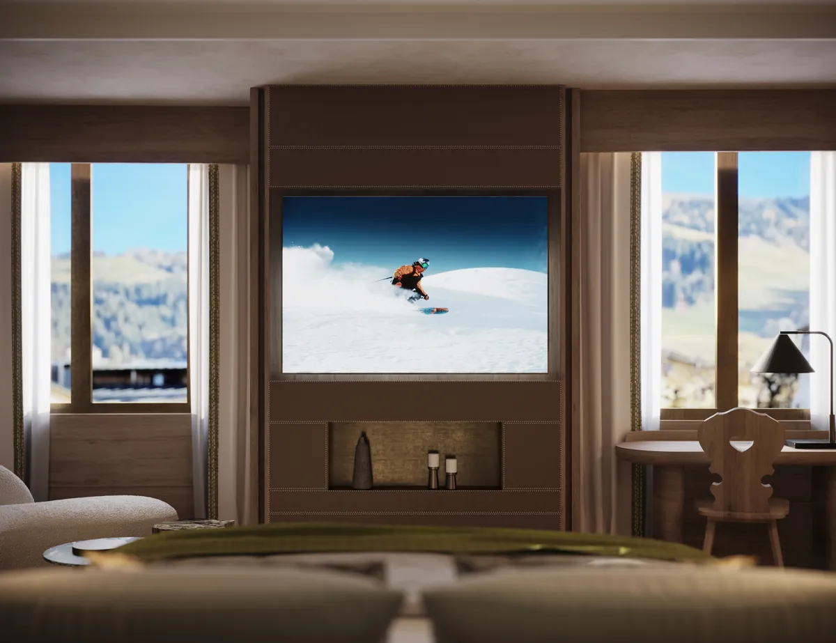 Guest bedroom with a mountain view